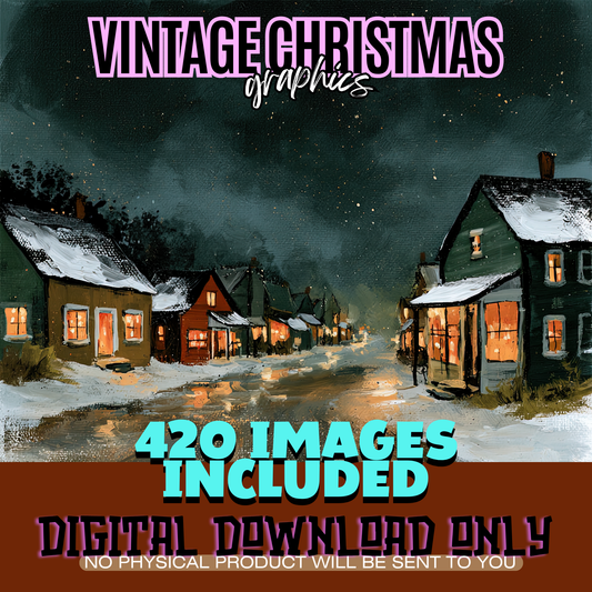 Vintage Christmas Art Bundle 420 PNG | Folk Art Farmhouse Winter Theme | Cottagecore Graphics| Digital Download