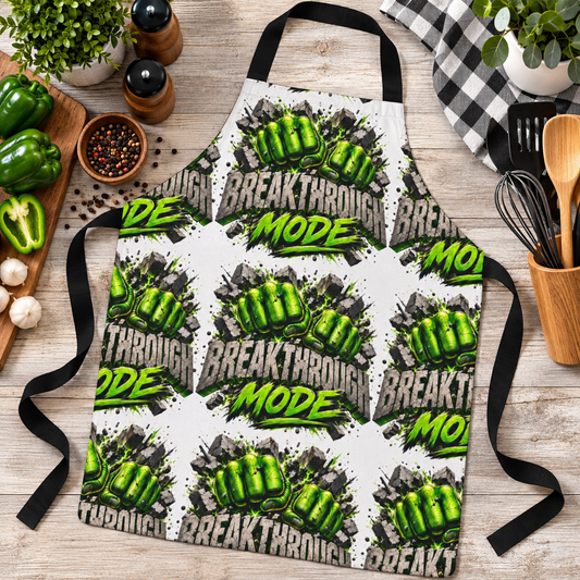 Breakthrough Mode Apron — Green Fist Graphic Kitchen Apron